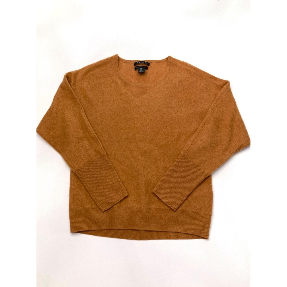 Tahari 100% 2-Ply Cashmere Sweater Camel Scoop Neck Dolman Sleeve Womens M